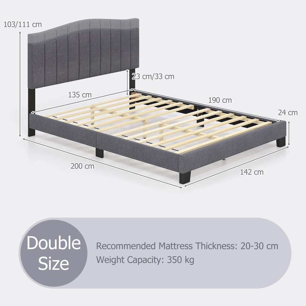 Modern Upholstered Bed Frame with Headboard and Wooden Slat Support