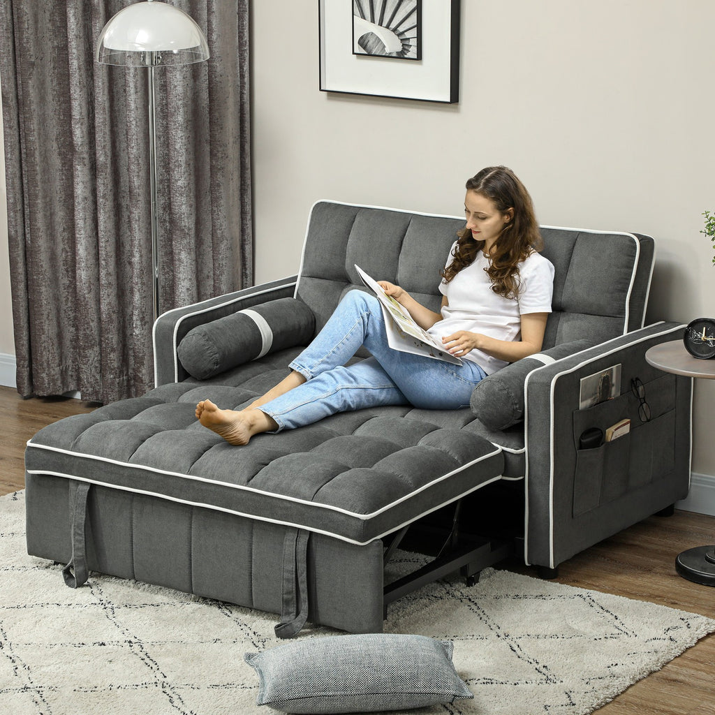 HOMCOM 2 Seater Pull Out Sofa Bed with Adjustable Backrest, Charcoal Grey