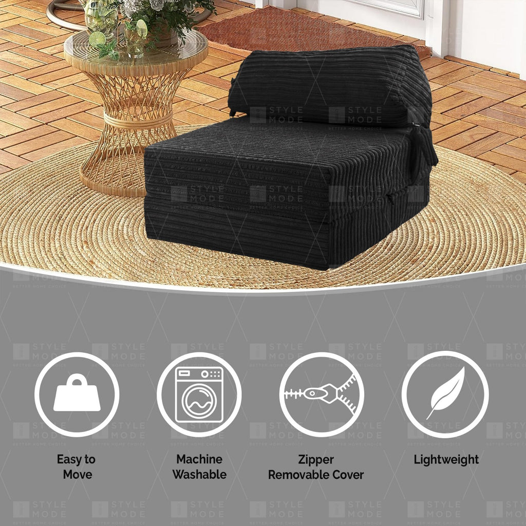Single Chair Bed Sofa Z Bed Jumbo Cord Seat Foam Fold Out Guest Futon Kids