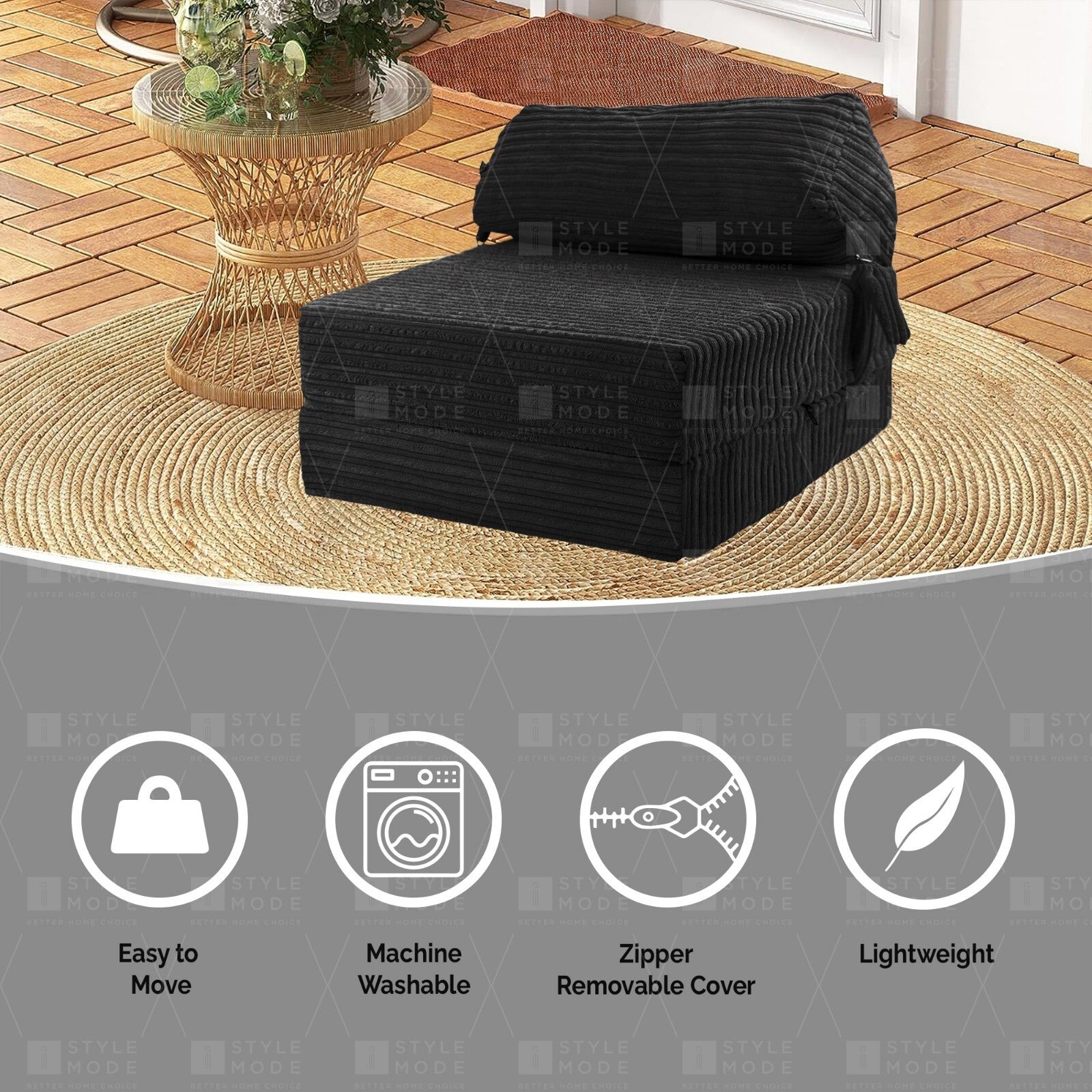 Single Chair Bed Sofa Z Bed Jumbo Cord Seat Foam Fold Out Guest Futon Kids