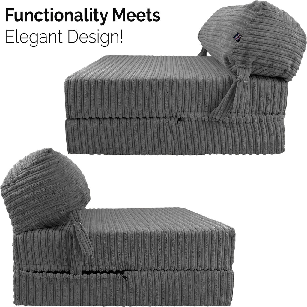 Single Chair Bed Sofa Z Bed Jumbo Cord Seat Foam Fold Out Guest Futon Kids