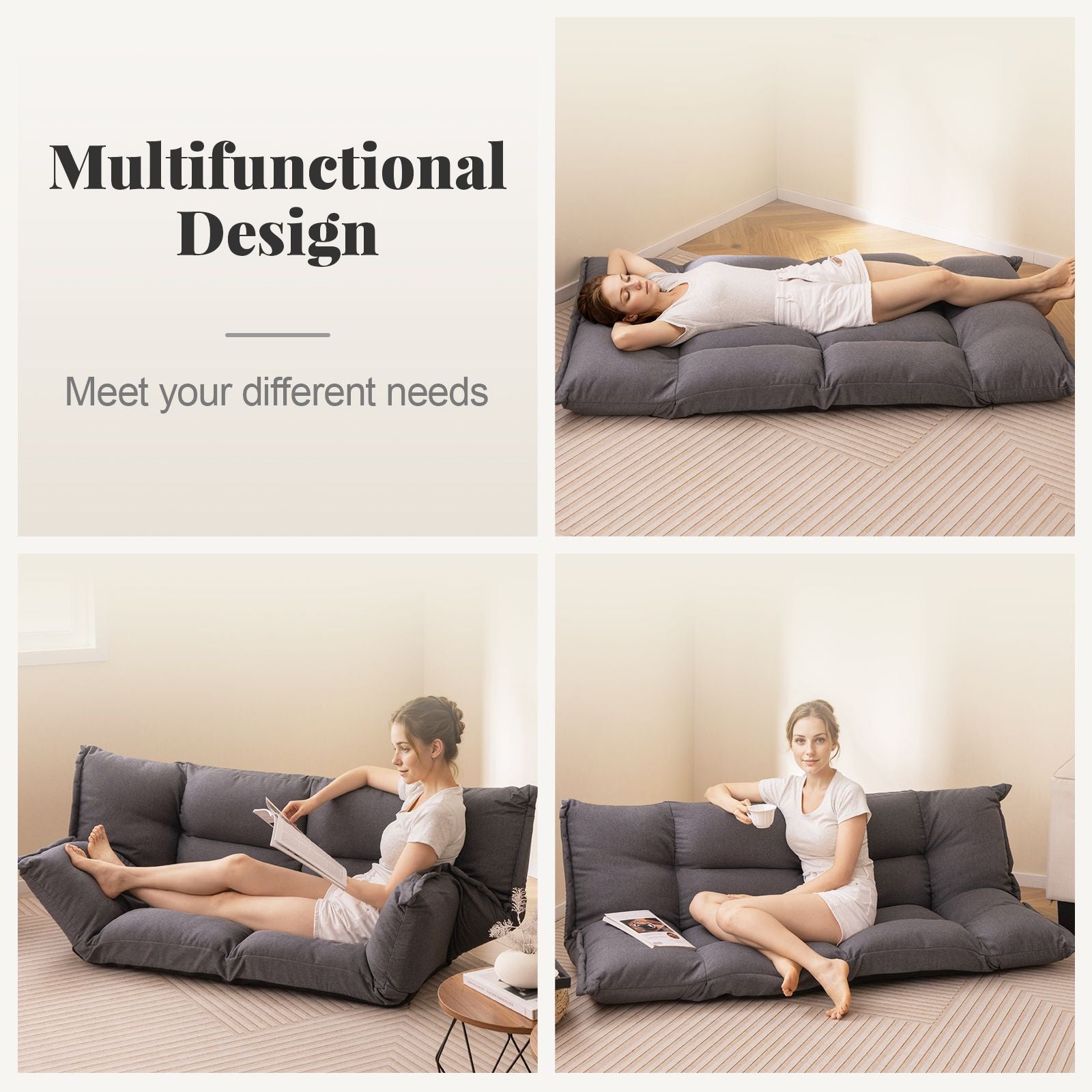 Floor Sofa Chair with 5-Postion Adjustable Backrest and Armrests
