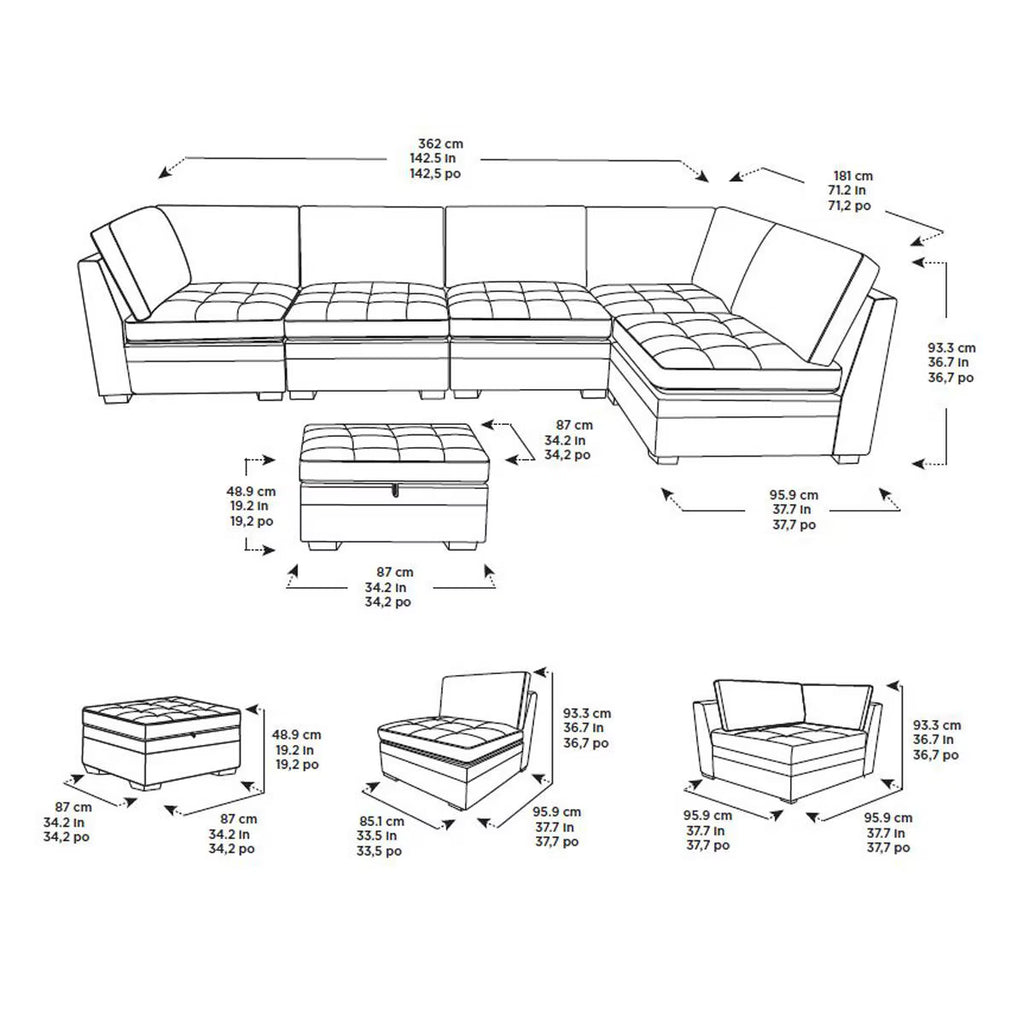 Tisdale Dark Grey 6 Piece Modular Fabric Sofa