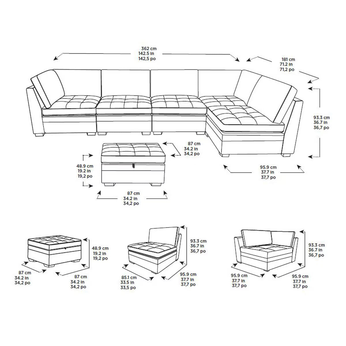 Tisdale Dark Grey 6 Piece Modular Fabric Sofa