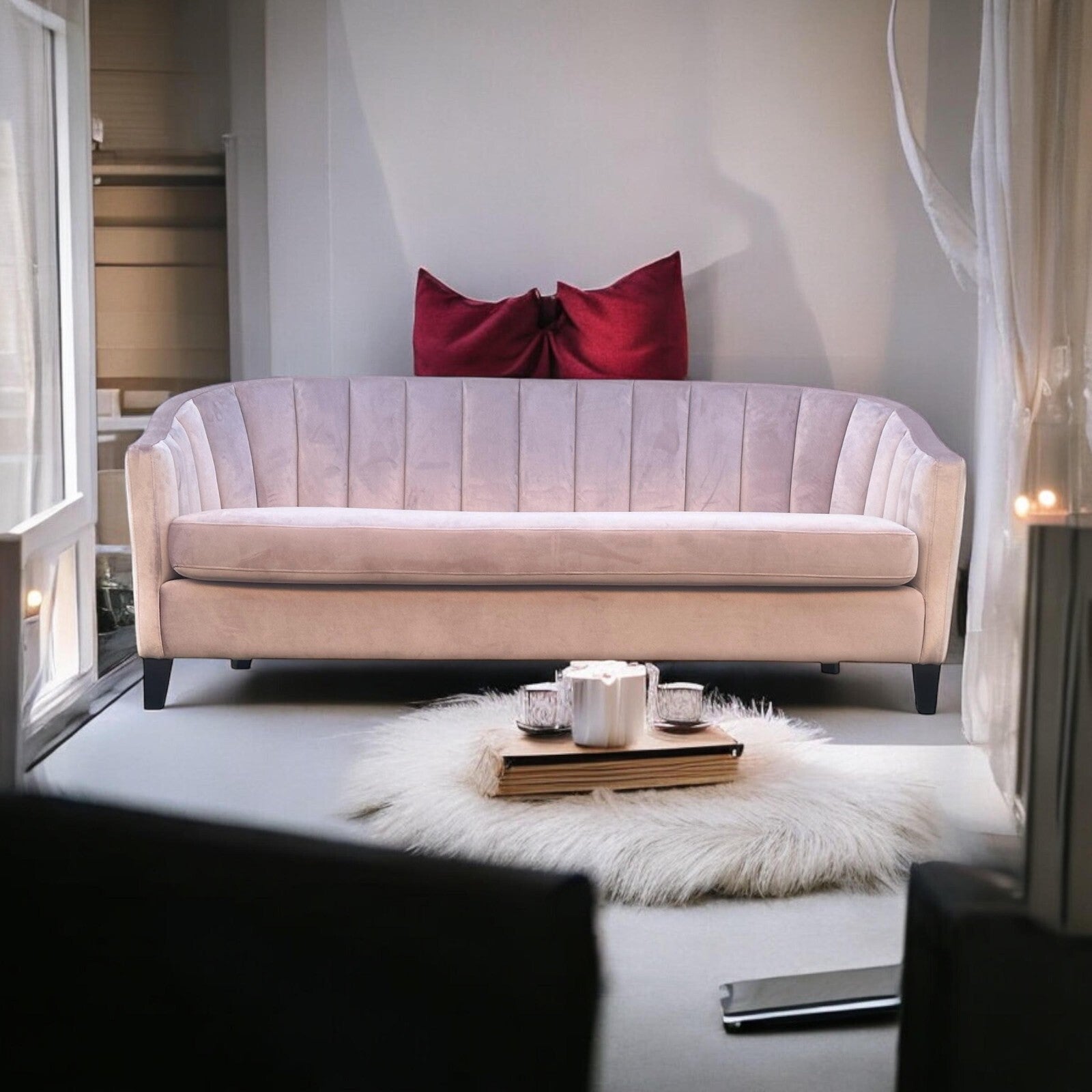 Pink Velvet Sofa 3 Seat Chairs Velvet Tub Chair Contemporary Living Room Accent