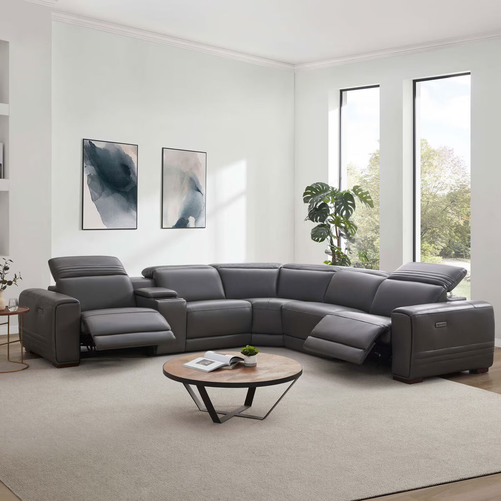 Karson Dark Grey Leather Power Reclining Sectional Sofa