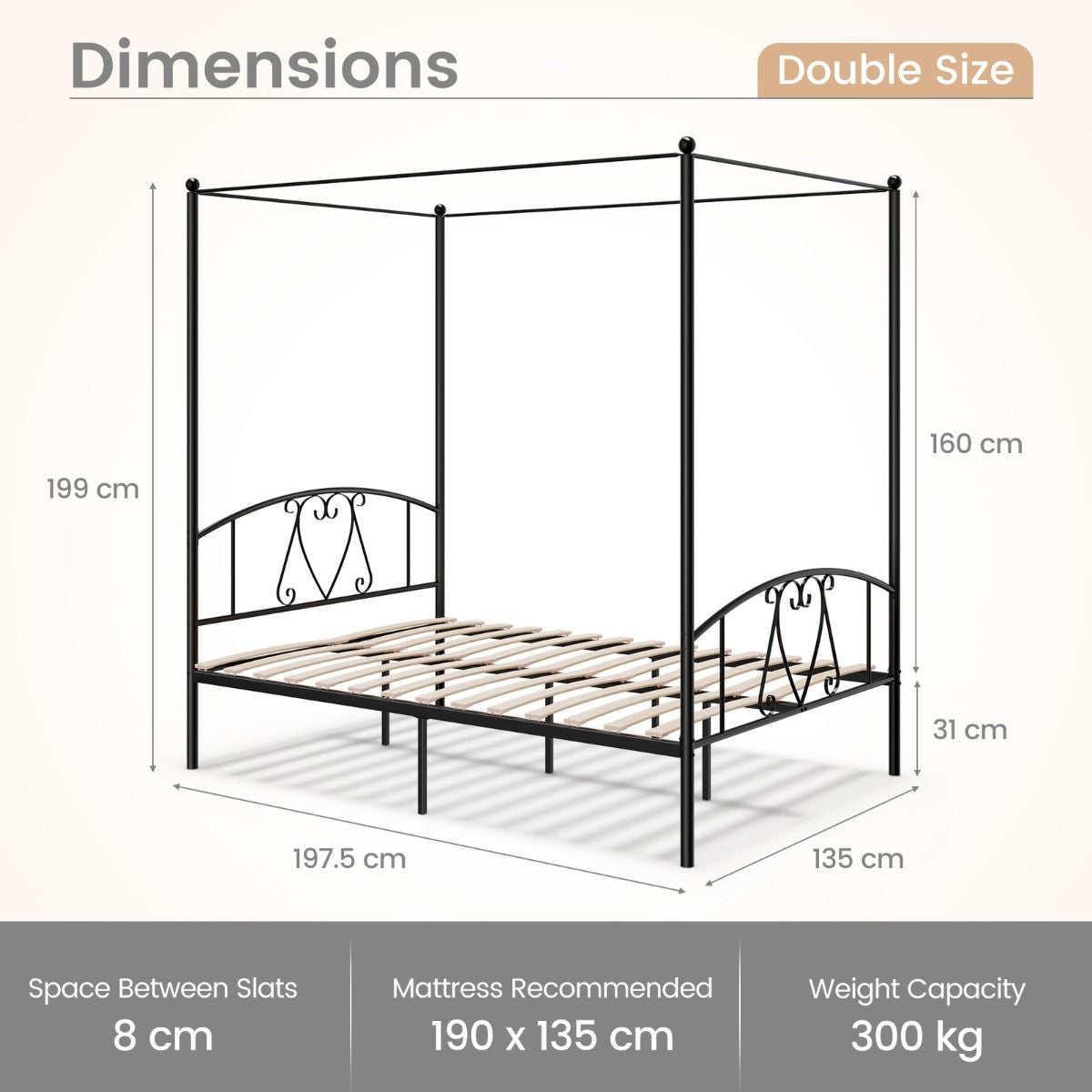 Double Size Metal Canopy Bed Frame