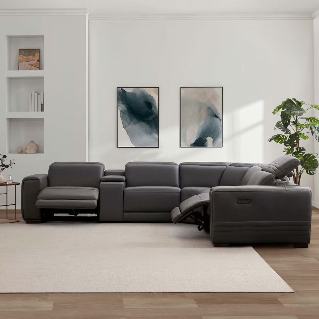 Karson Dark Grey Leather Power Reclining Sectional Sofa