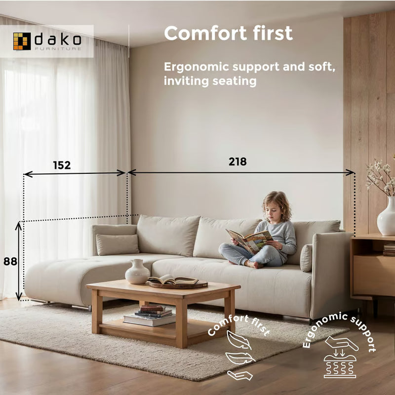Corner Sofa Bed NESSA Reversible Chaise Lounge, Storage DAKO®