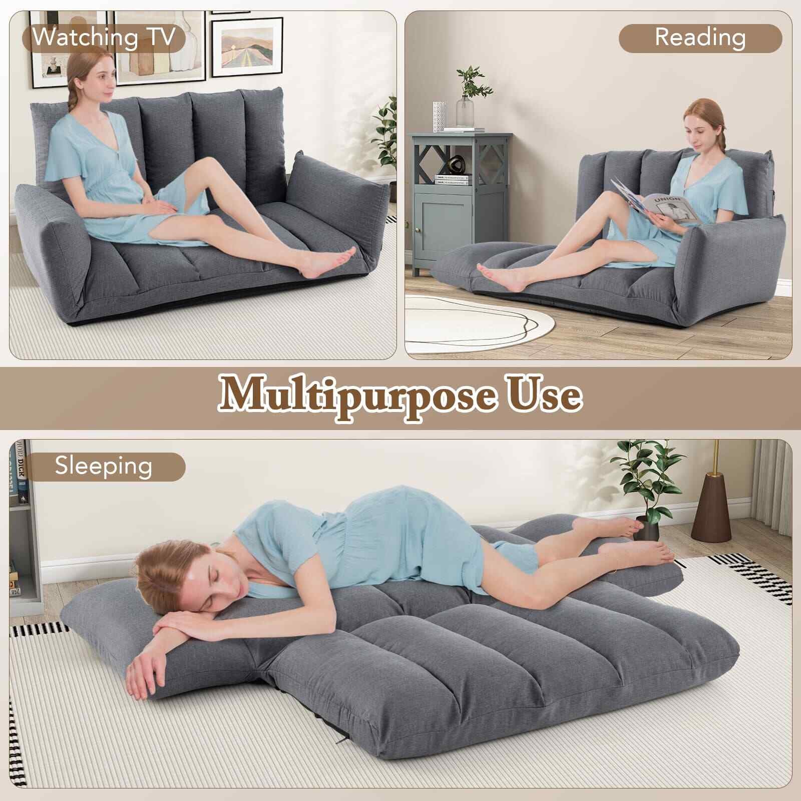 COSTWAY Foldable Floor Sofa Upholstered Recliner Chair W/Adjustable Backrest