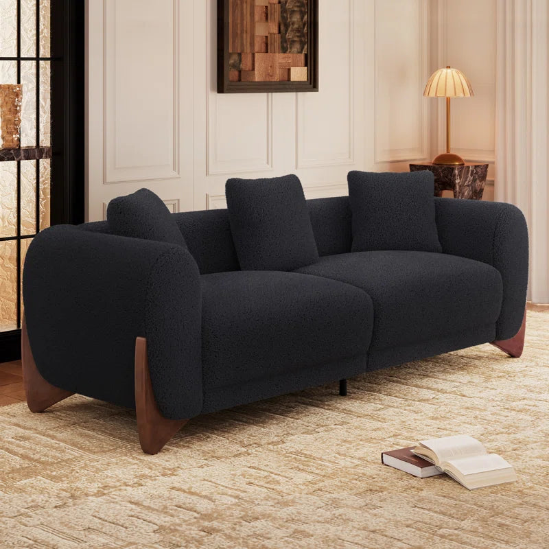 Cloud Sherpa Upholstered Sofa with Wood Wedge Legs