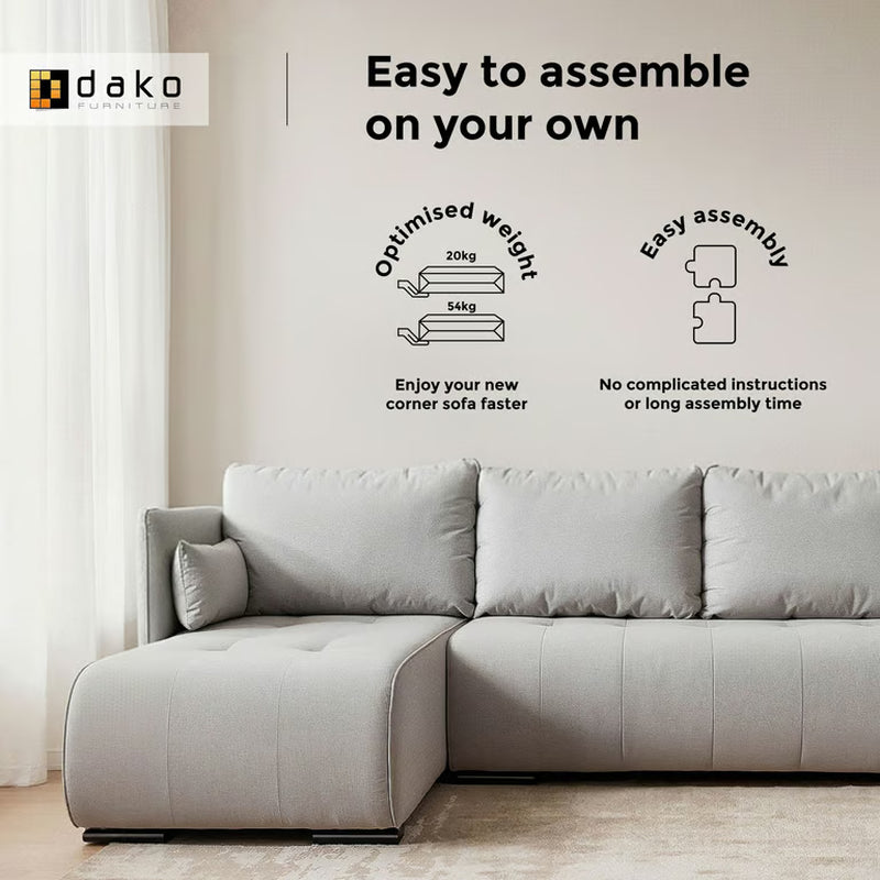 Corner Sofa Bed NESSA Reversible Chaise Lounge, Storage DAKO®