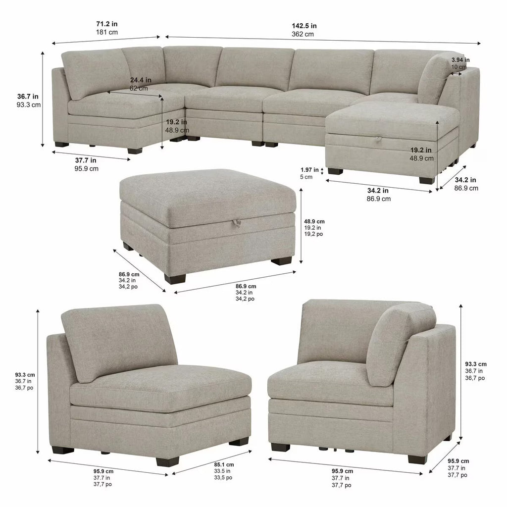 Tisdale Taupe 6 Piece Modular Fabric Sofa