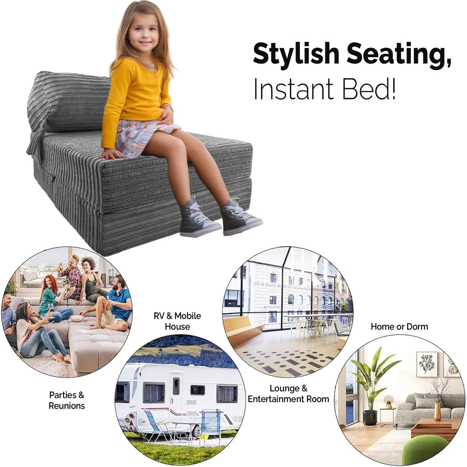 Single Chair Bed Sofa Z Bed Jumbo Cord Seat Foam Fold Out Guest Futon Kids
