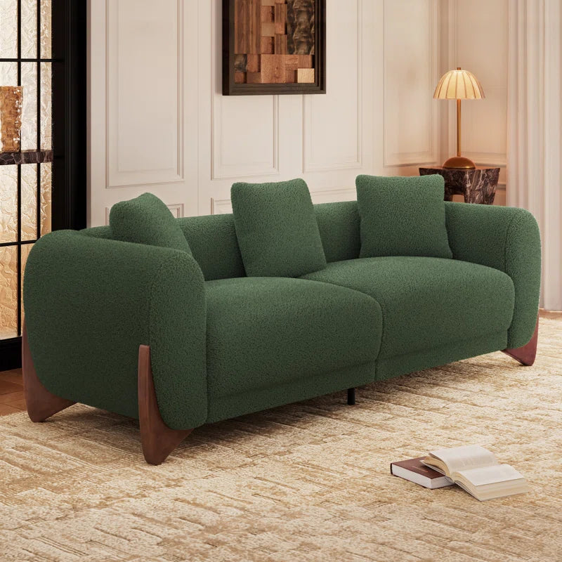 Cloud Sherpa Upholstered Sofa with Wood Wedge Legs